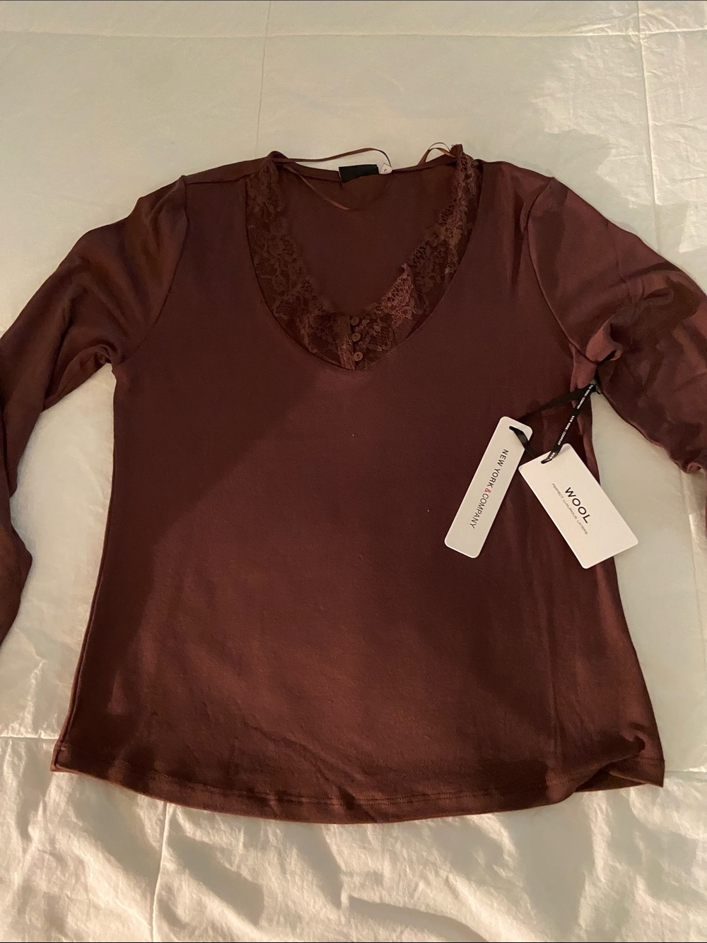 🤎Brown Lace-Trim Long Sleeve Tee🤎